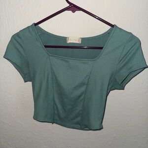 Altar'd State Teal Short Sleeve Crop Top